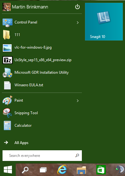 Menú de Inicio de Windows 10