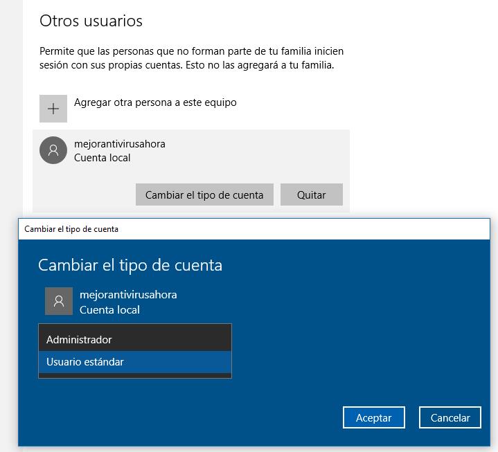Usuario local en Windows 10