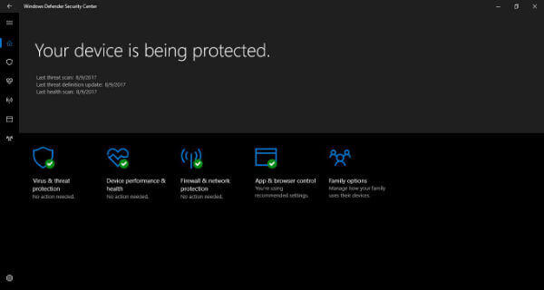 Windows 10 Defender Security Center