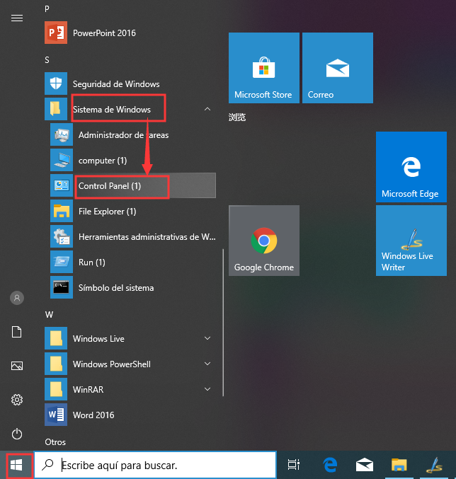 Panel de Control en Windows 10